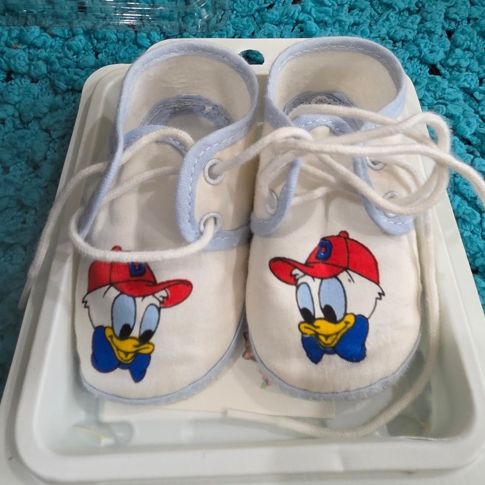 Vintage 1984 Disney Babies Donald Duck First Steps Shoes Size 0 Newborn 80s NIB